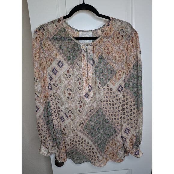 Johnny Was Jade Samahil Peasant Top with Crystal Buttons Long Sleeve Size Large - Picture 3 of 8